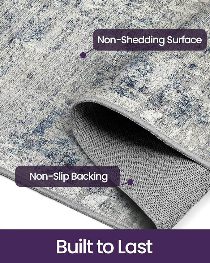 DEXI Area Rugs for Entryway 2x3, Washable Low Pile Modern Abstract Entry Rug Non Slip, Small Indoor Door Mat for Bedroom Kitchen Entrance Hallway, Blue