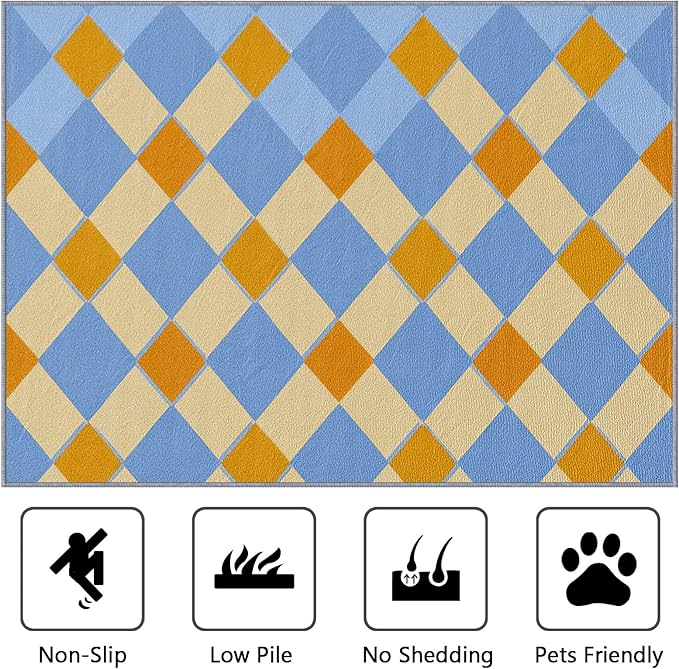 5x7 Rug Washable - Checkerboard Rugs for Living Room, Retro Geometric Non Slip Low Pile Area Rugs for Bedroom, Checkerboard Carpet Home Decor & Gifts