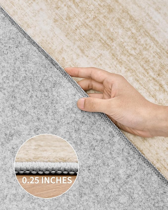 Art&Tuft Washable Rugs 6x9, Low Pile Area Rugs for Living Room - Non Slip and Stain Resistant Soft Thin 6x9 Rug for Bedroom, Dining Room, Kitchen, Office, Brown