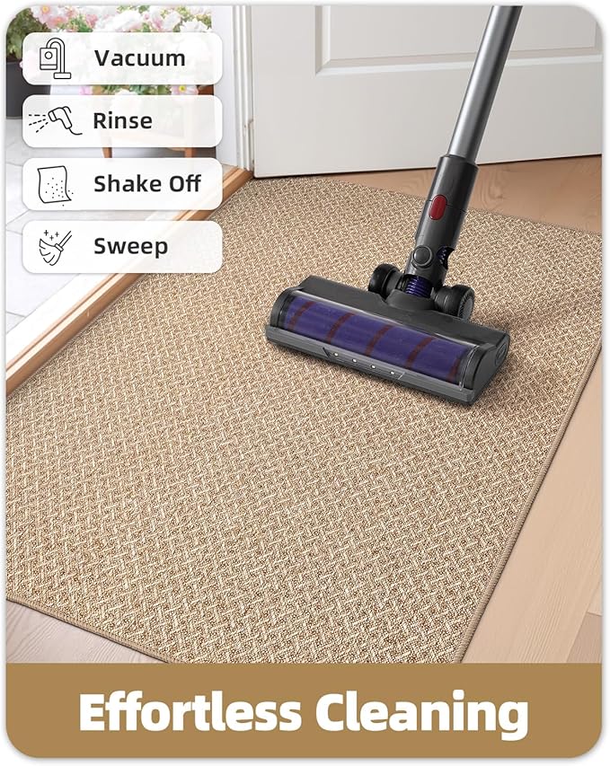 Color&Geometry Ultra Thin Indoor Door Mat Non Slip Rubber Backed Dirt Trapper 48"x72"(Rolled-up NO Creases), Rugs for Entryway, Front Door Mat Indoor Washable Low-Profile Entry Mat, Khaki