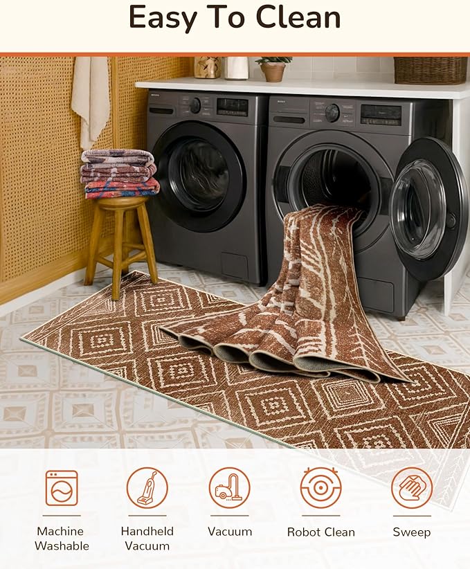 Area Rug 5x8 Rug Machine Washable Non-Slip Low Pile Print Pattern Western Rug for Living Room Bedroom Entryway Tribal Series-Yellowbrown/Cream