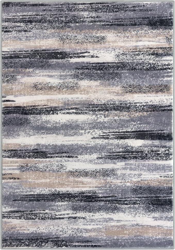 Modern Abstract Small Area Rug Indoor 3x5 Washable Rug Non-Slip Soft Entryway Rug Grey Black Multi Kitchen Mats Thin Print Faux Wool Floor Carpet Throw Rugs for Entrance Bedroom Home Decor