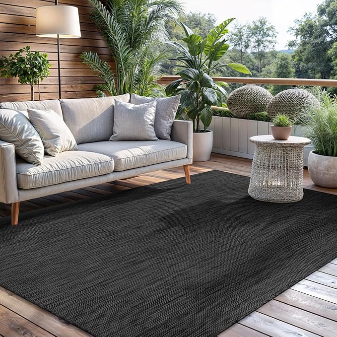 CAMILSON Outdoor Rug 6x9 Modern Area Rugs for Indoor and Outdoor Patios and Porches - Waterproof, Washable, Non-Shedding, Easy-to-Clean Outside Carpet (6 x 9, Solid - Dark Gray)
