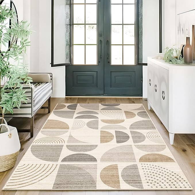 MUJOO Boho Rug Washable,3x5 Area Rugs for Bedroom Entryway Living Room Bedside,Small Throw Floor Carpet Non Slip Soft Indoor Modern Abstract Bohemian Neutral Beige