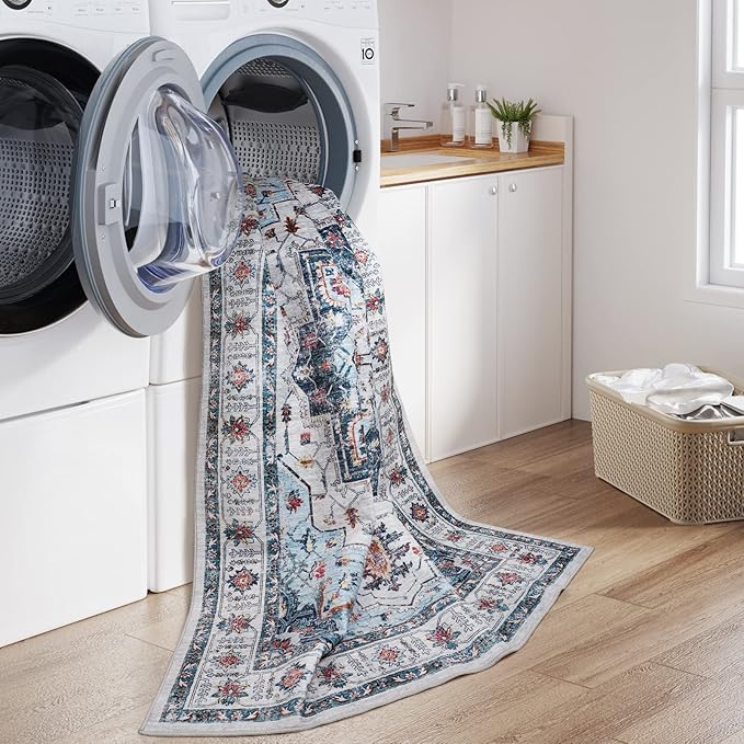 zesthome 8x10 Area Rugs,Stain Resistant Washable Rug,Ultra-Thin Rugs for Living Room,Bedroom,Non-Slip Backing Home Decor Large Area Rug (Blue,8'x10')