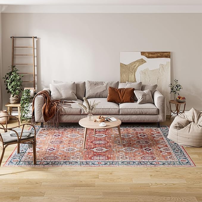 Dripex Washable Area Rug 6x9 Rug Stain & Water Resistant Foldable Thin Vintage Rugs Faux Wool Floor Carpet for Living Room Bedroom Dining Room Kitchen Bathroom Farmhouse Office