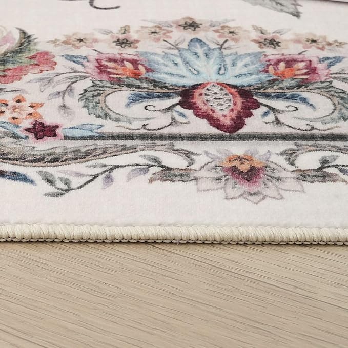 Rugcomf 2'x3' Entryway Rug - Paisley Pattern, Door Mat Indoor Entrance, Floral Vintage, Machine Washable, Non-Slip Low Pile Area Rug for Kitchen, Front Door, Kids Room - Beige