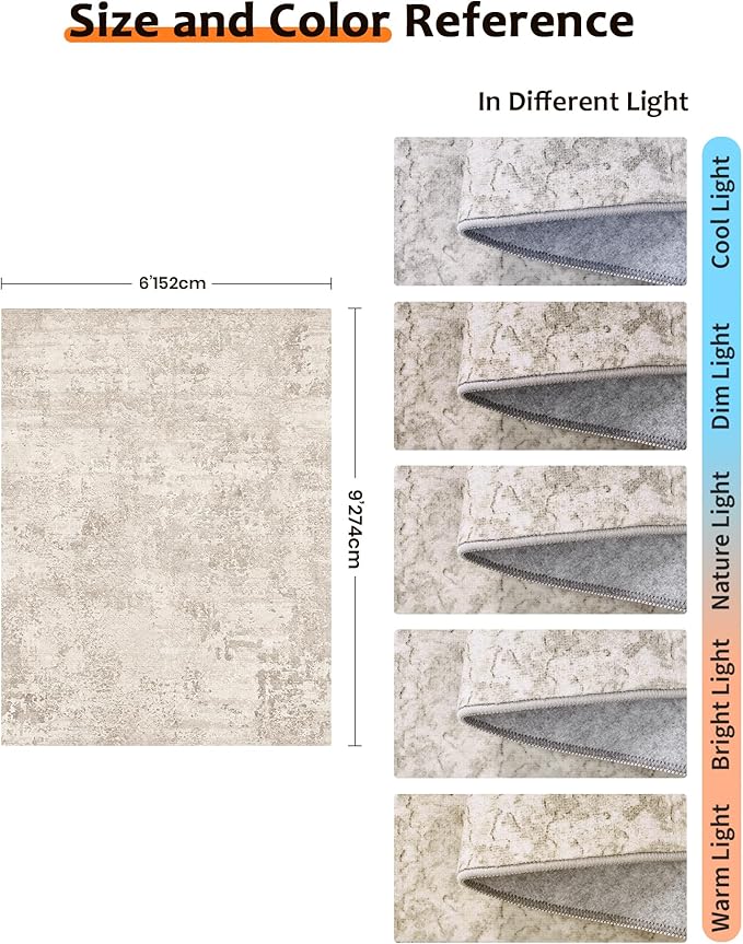 Art&Tuft Washable Rugs 6x9, Abstract Area Rugs for Living Room - Non Slip and Low Pile Soft Thin 6x9 Rug for Bedroom, Dining Room, Kitchen, Office, Beige