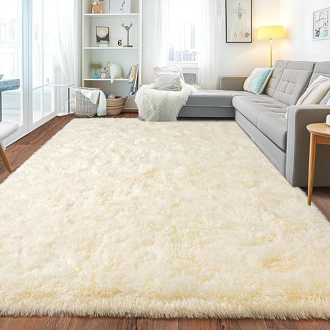 Area Rugs for Living Room, Shaggy Carpets for Living Room, Upgrade Non-Slip Plush Rugs for Kids' Room, Perfect Decor for Modern Home Light Champagne 4x6 Feet