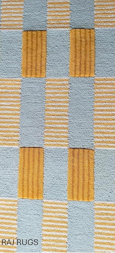 Hand-Tufted Wool Area Rug with Scalloped Edges, Beige and Green Plaid Pattern, Cozy and Soft Accent Rug for Living Room, Bedroom, and Nursery, Handmade Decorative Rug