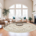 zesthome 8ft Round Rugs for Living Room, Non-Slip Washable Round Area Rugs, Ultra-Thin Large Circle Rugs, Soft Low Pile Rug for Bedroom, Kitchen - Vintage Stain Resistant Round Rug (Cream/Beige,8'x8')