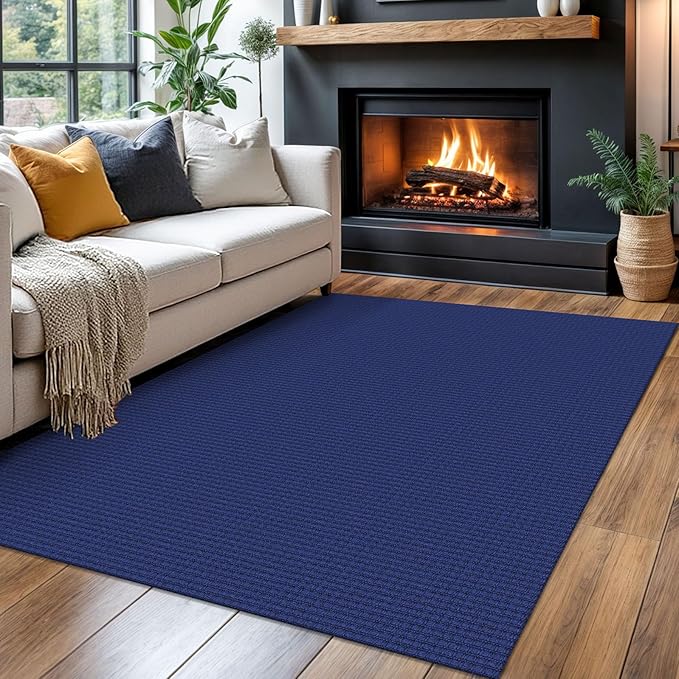Braided Area Rug 4x6 Ft Washable Rugs for Entryway Throw Rugs Rubber Backed Door Mat Indoor Entrance Cotton Bedroom Rug Woven Door Carpet for Foyer Bedroom Living Room, Royal Blue/Navy