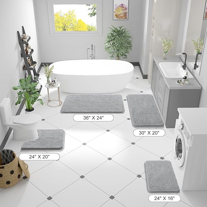 OLANLY Bathroom Rugs 45x27, Extra Soft Absorbent Chenille Bath Rugs, Rubber Backing Quick Dry, Machine Washable Bath Mats for Bathroom Floor, Tub and Shower, Home Decor Accessories, Light Grey