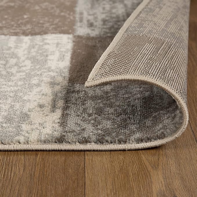 SUPERIOR Indoor Area Rug, Jute Backed, Modern Geometric Patchwork Floor Decor for Bedroom, Office, Living Room, Entryway, Hardwood Floors, Rockwood Collection, 5' x 8', Slate