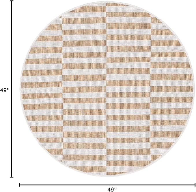 Unique Loom Outdoor Striped Collection Area Rug - Striped (4' 1" Round, Taupe/Ivory)