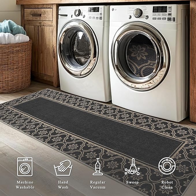 Moroccan Floral Easy Jute Rug 8x10 Outdoor Rug Washable Area Rugs for Living Room Bedroom Non Slip Neutral Farmhouse Indoor Outdoor Carpet for Backyard Patio Office