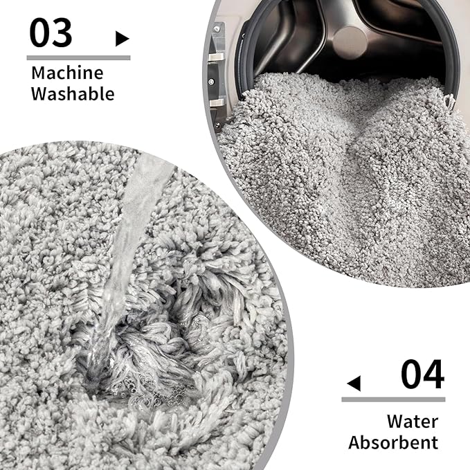 Grey Bathroom Rug 20x32 Non Slip Fluffy Bath Mat for Bathroom Floor Washable Plush Luxury Bath Rug for Tub Soft Shaggy Absorbent Shower Sink Mat