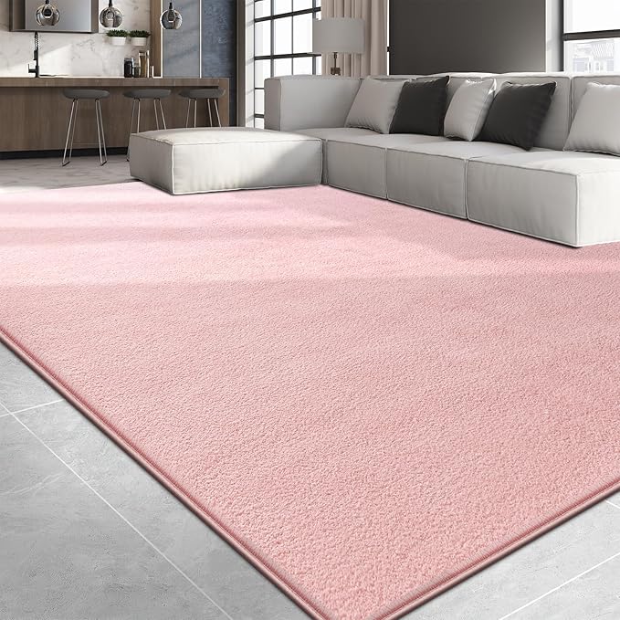 Large Area Rugs for Living Room Bedroom, 7x10 Feet Pink Rug, Minimalist Modern Shag Rug, Soft Thick Comfy Memory Foam Indoor Carpet, Non-Slip Washable Rug for Boys Girls Dorm Nursery Room Home Decor