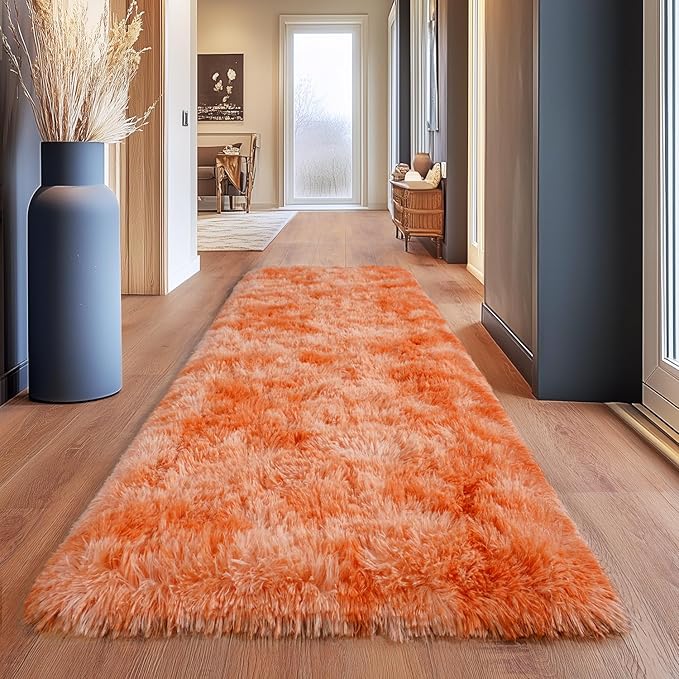 Fluffy Area Rugs for Living Room, Soft Shaggy Carpets for Living Room, Upgrade Anti-Slip Fuzzy Rugs for Kids' Room, Perfect Decor for Modern Home Tie Dye Orange 2x6Feet