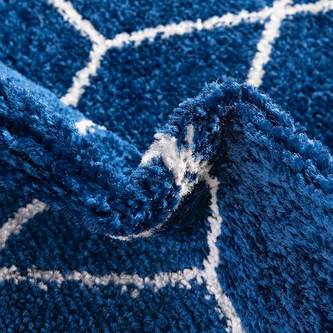Unique Loom Trellis Frieze Collection Area Rug - Geometric (2' x 10' Runner, Navy Blue/ Ivory)