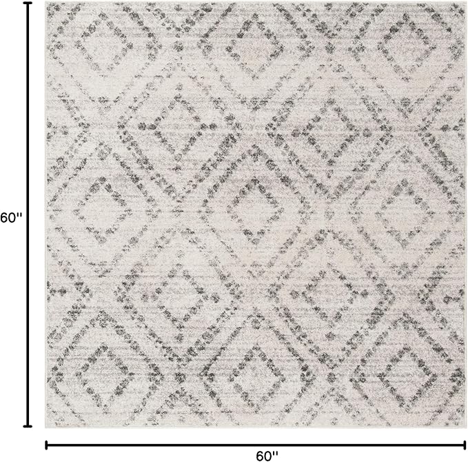 SAFAVIEH Adirondack Collection Area Rug - 5' Square, Light Grey & Grey, Modern Diamond Distressed Design, Non-Shedding & Easy Care, Ideal for High Traffic Areas in Living Room, Bedroom (ADR131C)