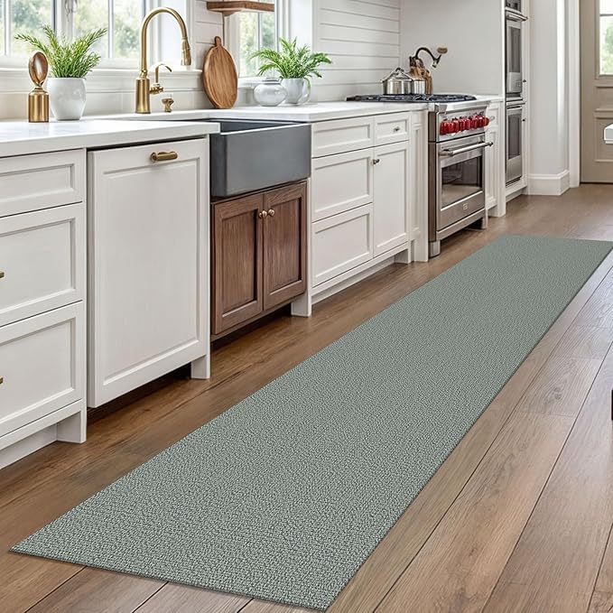 EARTHALL Washable Runner Rug 2x10 Ft Non Slip Runners for Hallways Long Cotton Rubber Backed Kitchen Runner Braided Indoor Floor Carpet Runners for Entryway, Hallway, Kitchen, Green/Grey