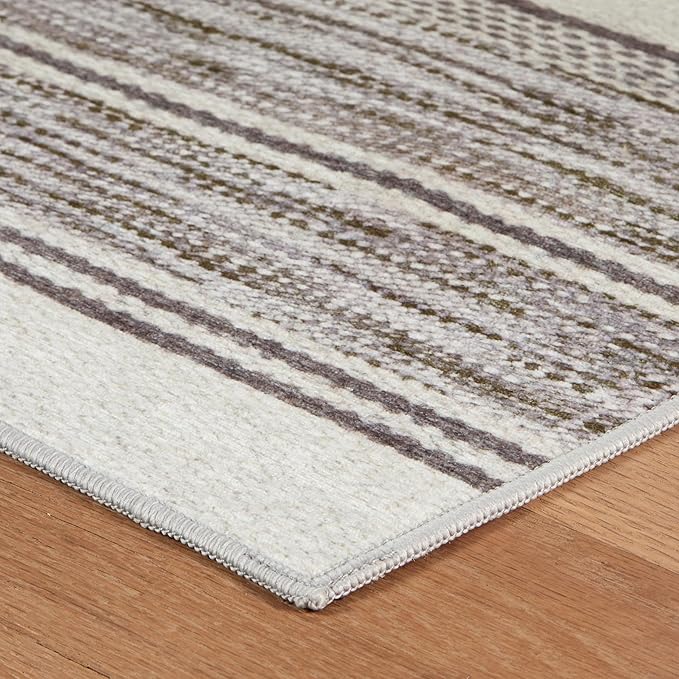 Dash & Albert Ellington Stripe Grey Machine Washable Rug, 3 X 5 Feet, Grey Stripe Pattern