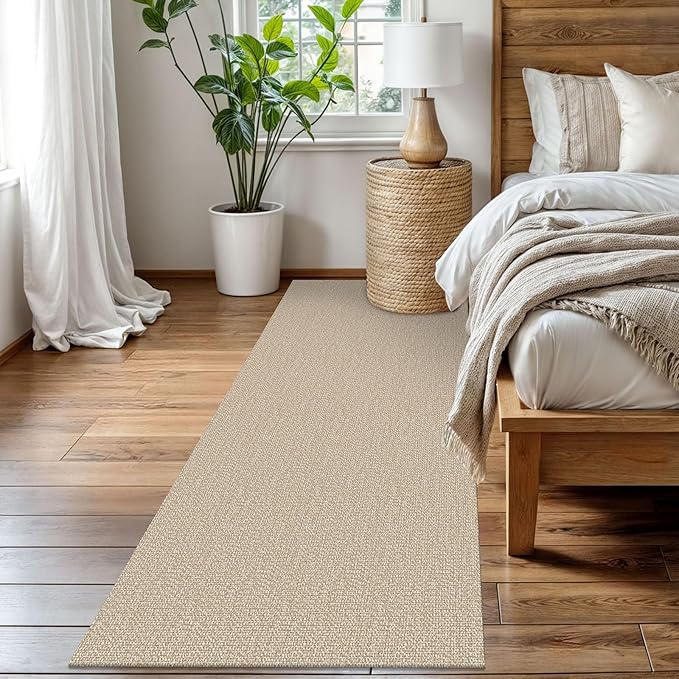 EARTHALL Washable Runner Rug 3x8 Ft Non Slip Runners for Hallways Wide Cotton Rubber Backed Kitchen Runner Braided Indoor Floor Carpet for Entryway, Hallway, Kitchen, Bedroom, Send/Beige