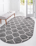 Rugs.com Lattice Frieze Collection Rug – 5' x 8' Oval Dark Gray Medium Rug Perfect for Living Rooms, Large Dining Rooms, Open Floorplans