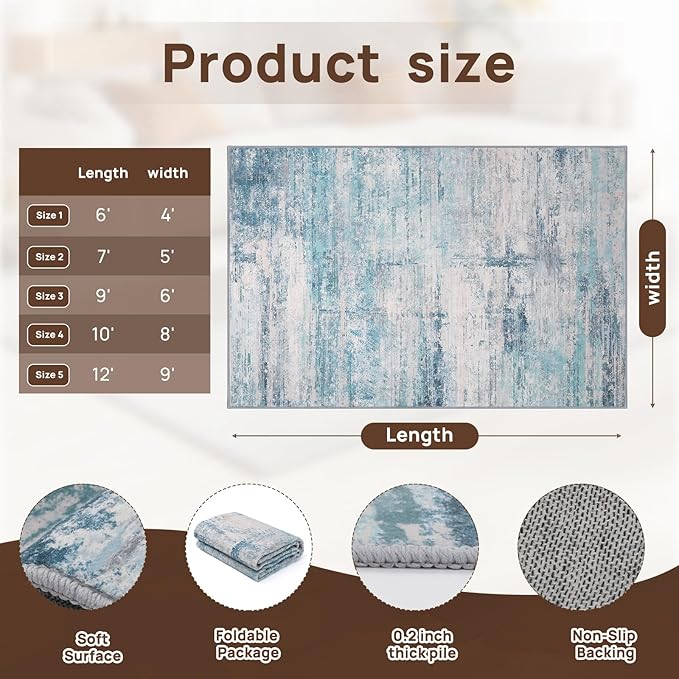 Abstract 3x5 Area Rug Washable Soft Non-Slip Carpet for Entryway Living Room Dining Room Bedroom - Abstract Teal/Grey