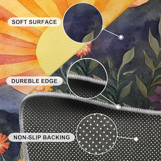 Boho Sun Area Rugs 3x4ft, Radiant Sunburst Kids Bedroom Rug, Geometric Solar Bedside Rug Durable Non Slip for Cafe Living Room Under Table Boys Room Decor