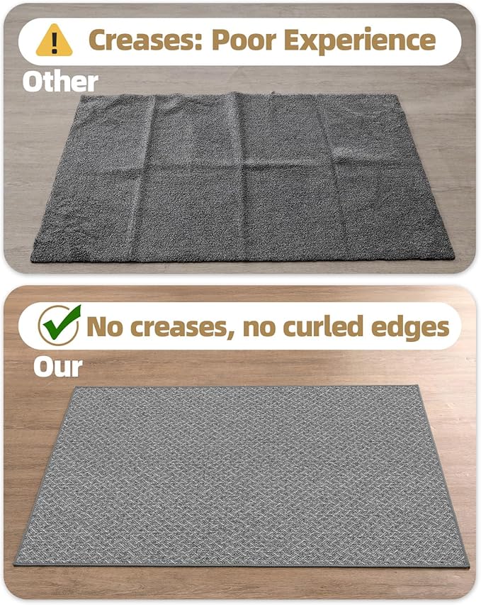 Color&Geometry Small Ultra Thin Indoor Door Mat Non Slip Rubber Backed Dirt Trapper 17"x30"(Rolled-up NO Creases), Rugs for Entryway, Front Door Mat Indoor Washable Low-Profile Entry Mat, Light Grey