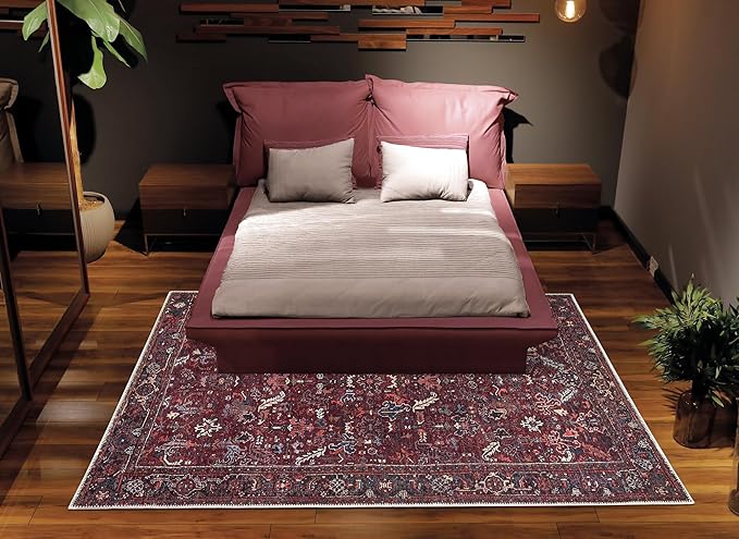 Bloom Rugs Washable Non-Slip 10x14 Rug - Burgundy Traditional Bordered Area Rug for Living Room, Bedroom, Dining Room, and Kitchen - Exact Size: 10' x 14'