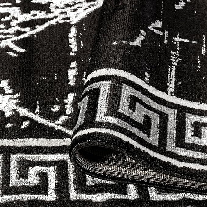 GLORY RUGS Area Rugs Marble 2x7 Black Gray Carpet Modern Abstract Rug Living Room Dining Bedroom Rug