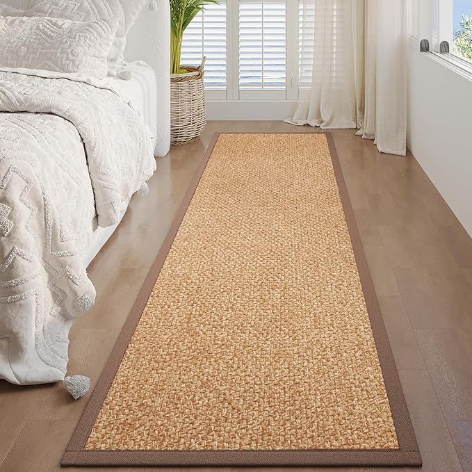 Washable Hallway Runner Rug 2x8 Jute Like Kitchen Runner Mat Rugs Non Slip, Woven Soft Entryway Farmhouse Runner Boho Floor Carpet for Indoor Laundry Hall Backdoor Bedroom Living Room, Brown