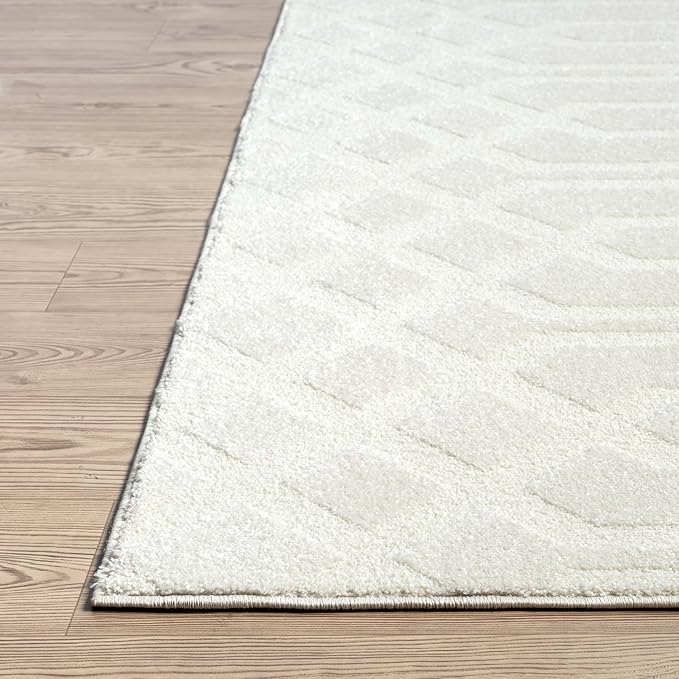 Abani Cozy Cream Area Rug for Living Room, Bedroom - Geometric Diamond Pattern - 5' x 8' - Durable & Easy to Clean