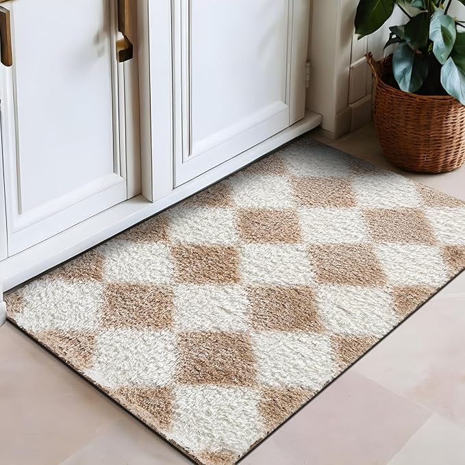Rugshop Diamond Wave Shag Area Rug Beige 2' x 3' Ideal for Entryways, Kitchens, or Small Spaces