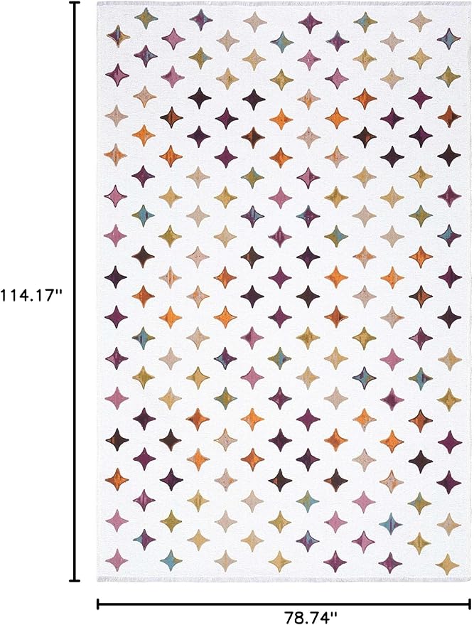 Alfa Rich 7x10 Moroccan White Area Rugs for Living Room Bedroom Decor Washable Cotton Pet Friendly