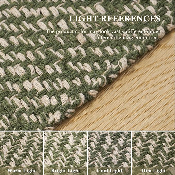 Collive Kitchen Runner Rug 2' x 4.3', Hand-Woven Cotton Reversible Washable Entryway Runner Rug, Natural/Green Farmhouse Bathroom Rug Modern Bedroom Carpet for Laundry Room Front Door Décor