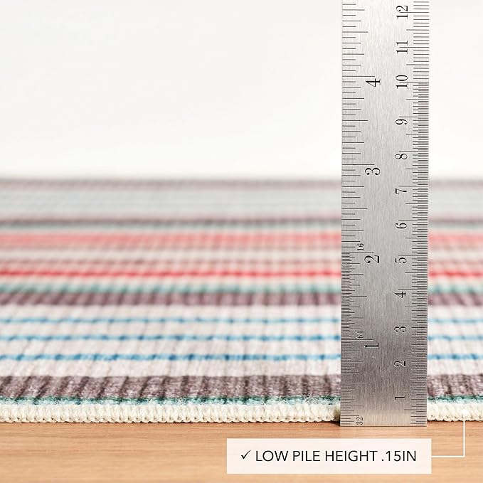 Dash & Albert Ranch Stripe Machine Washable Rug, 4 X 6 Feet, Multi Stripe Pattern