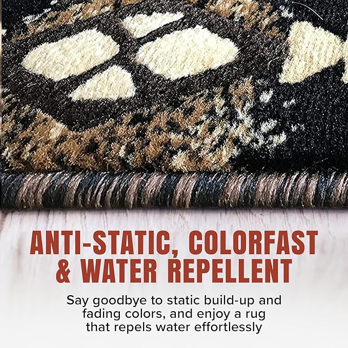 YHSF South West Native American Area Rug C318 - Easy Clean, Thick, Soft, Durable Native Tribal American Indian Inspired Rug for Bedroom/Living Room and More - Black, 2 Feet x 7 Feet