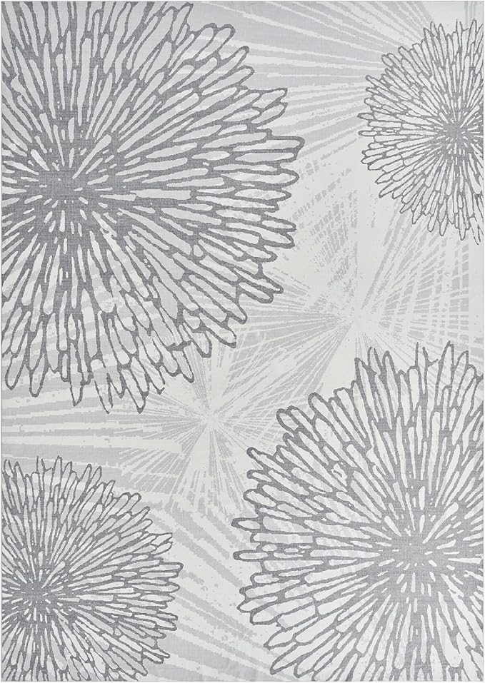 WITSHOCK 10x12 Washable Rug for Living Room,Modern Floral Distress Print Pattern Area Rugs,Stain Resistant with Non Slip Backing Carpet for Dining Room,Bedroom & Home Decor,Grey White
