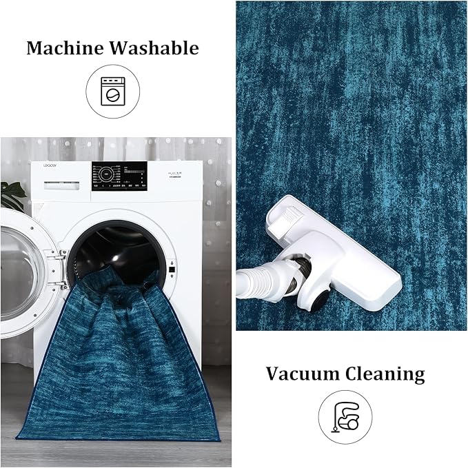 RUGSREAL Large Solid Color Area Rug 8x10 Machine Washable Rug Non-Slip Low-Pile Modern Area Rugs Contemporary Rug Home Office Throw Carpet for Living Room Bedroom, 8' x 10' Indigo