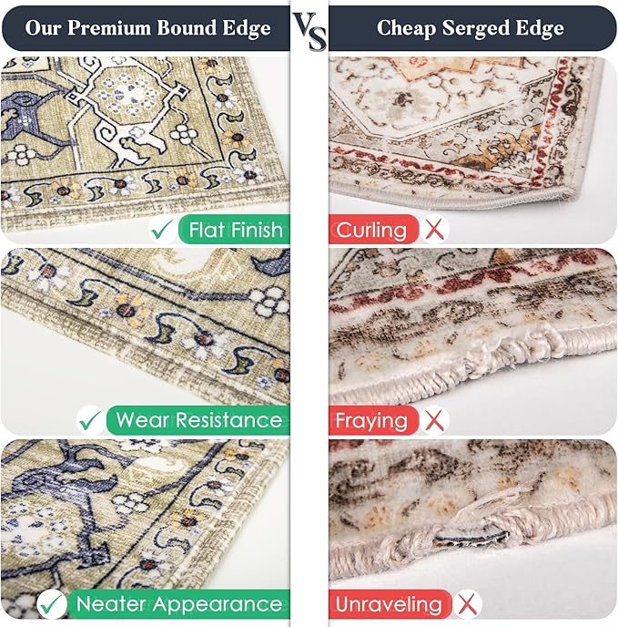 PURRUGS Vintage Farmhouse Boho Runner Rug 2'6" x 6', Non-Slip Machine Washable Rug, Accent Area Rug for Kitchen, Hallway, Entryway, Bedroom, Living Room and Dining Room, Taupe/Vanilla