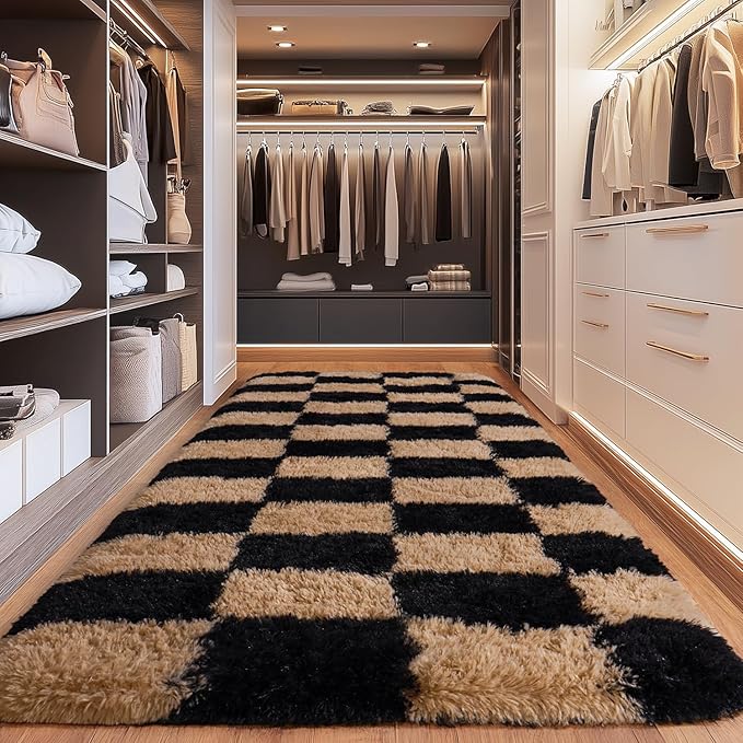 Fluffy Area Rugs for Living Room, Soft Shaggy Carpets for Living Room, Upgrade Anti-Slip Fuzzy Rugs for Kids' Room, Perfect Decor for Modern Home Grid 2x6Feet