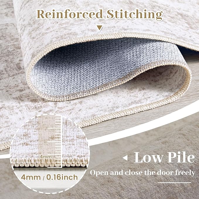 Area Rug 10x14 Living Room Rug, Machine Washable Vintage Distressed Medallion Rug Non-Slip Soft Low Pile Large Indoor Rugs for Bedroom Kitchen Dining Room Office(Beige,10'x14')