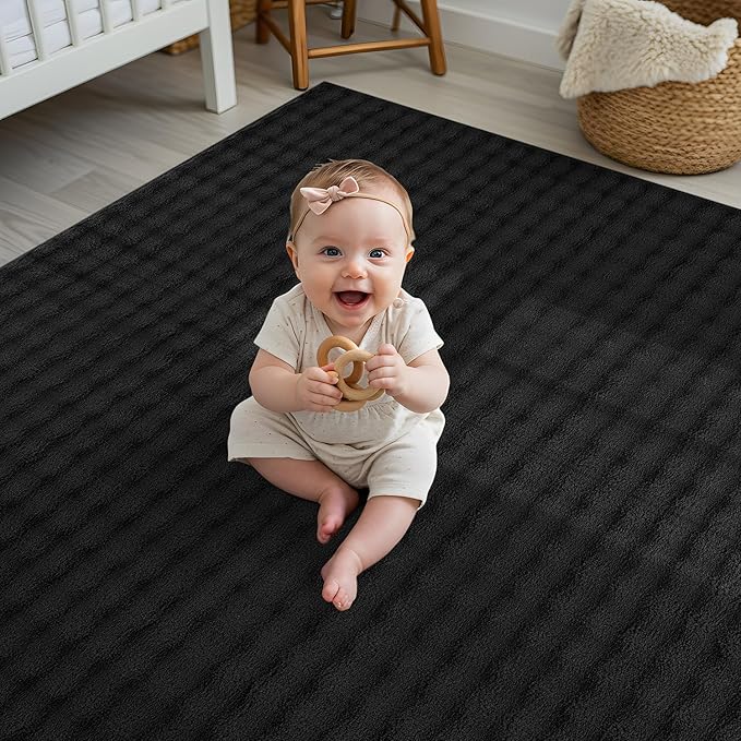 CAMILSON Modern Black Non Slip Rug 3x5 Ultra Soft High Pile Area Rugs Non Skid Rubber Backing Durable & Easy to Clean Carpet for Living Room Bedroom Kids Room Indoor Use (3 x 5 Black)
