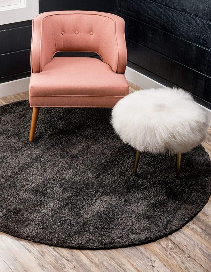 Unique Loom Solo Collection Area Rug - Calabasas (6' 1" Round, Charcoal/ Black)