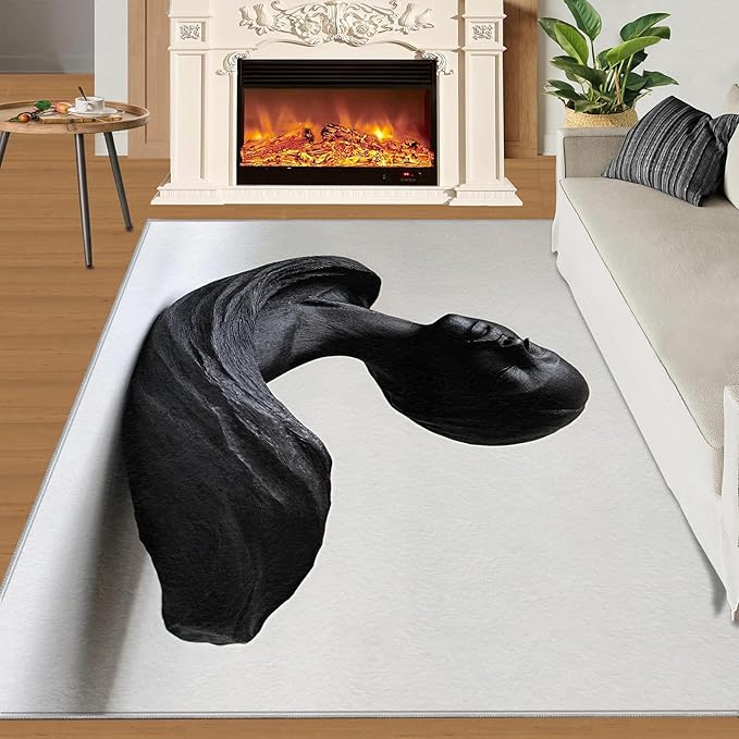 3x6 Sculpture Art Bedroom Rug Under Bed - 3D Portrait Kids Room Rugs, Female Bust Bedroom Runner Rug Soft Washable for Living Room Kitchen