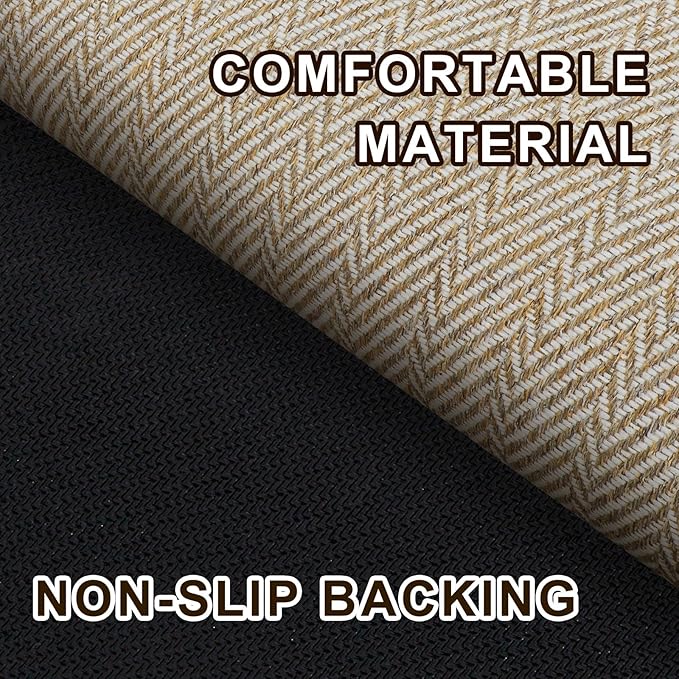 Ultra Thin Door Mat Indoor Entrance 36"x59", Low-Profile Indoor Door Mat, Large Non Slip Entry Mat Rubber Backing Unique Herringbone Design Inside Doormat Dirt Trapper Entryway Mats, Beige